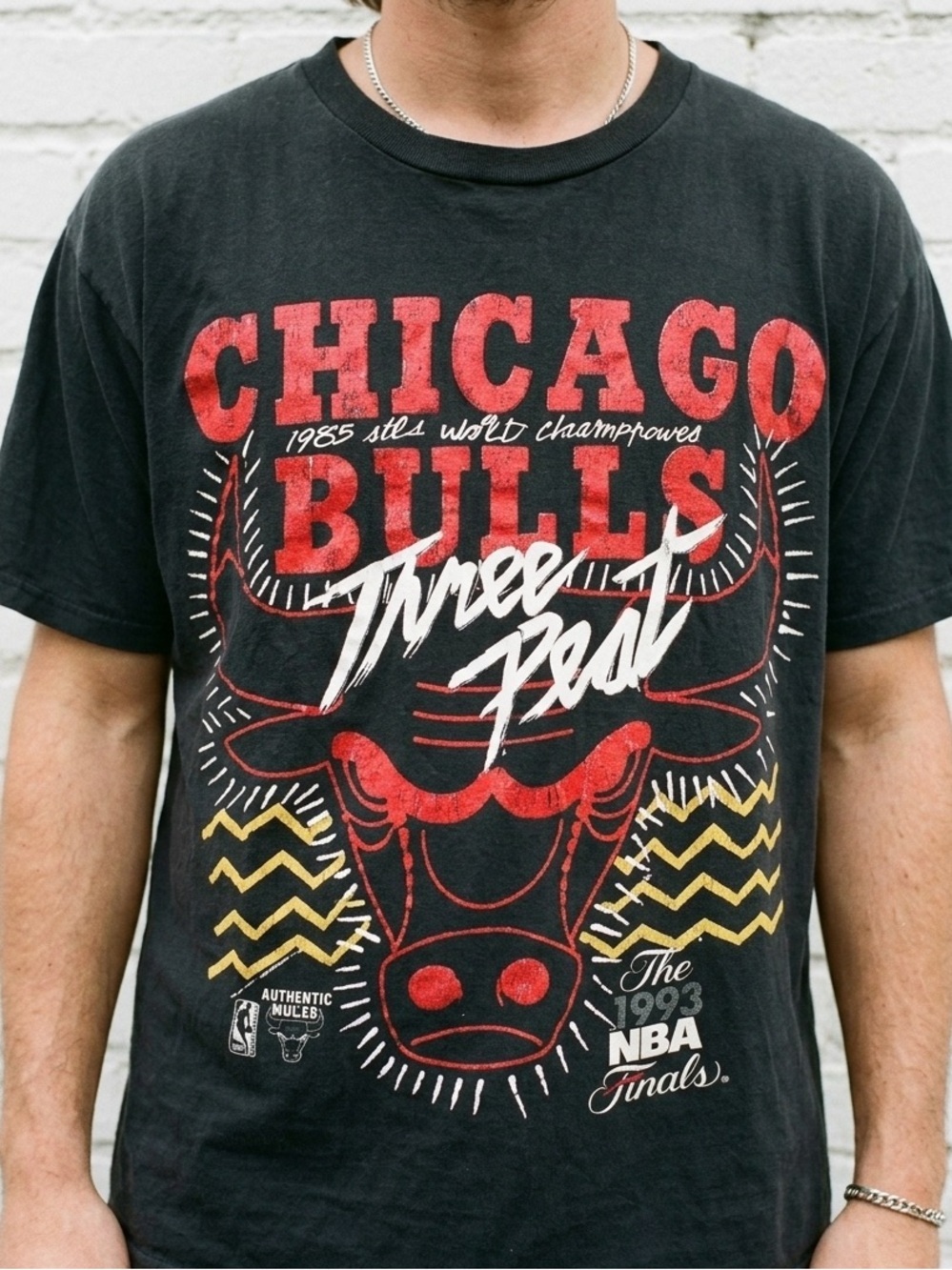 Vintage 1993 Chicago Bulls Three Peat T Shirt XL Magic Johnson Ts NBA Finals